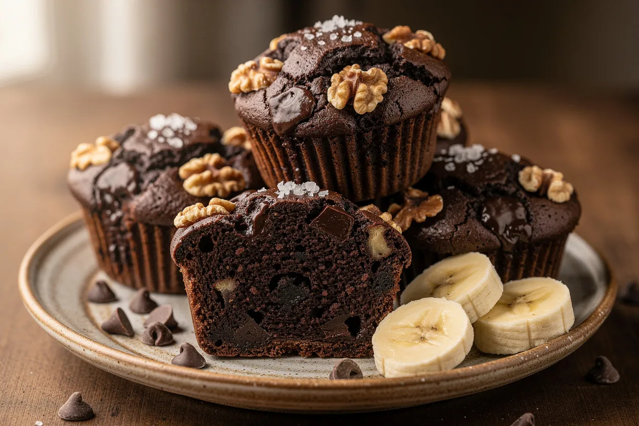 Muffins de Banana e Chocolate Negro Extra-Fudgy com Nozes