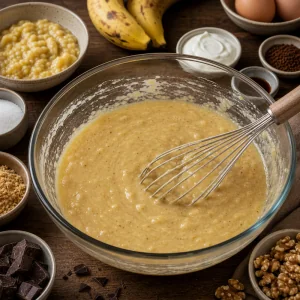 Melange humide a la banane ecrasee fouette lisse