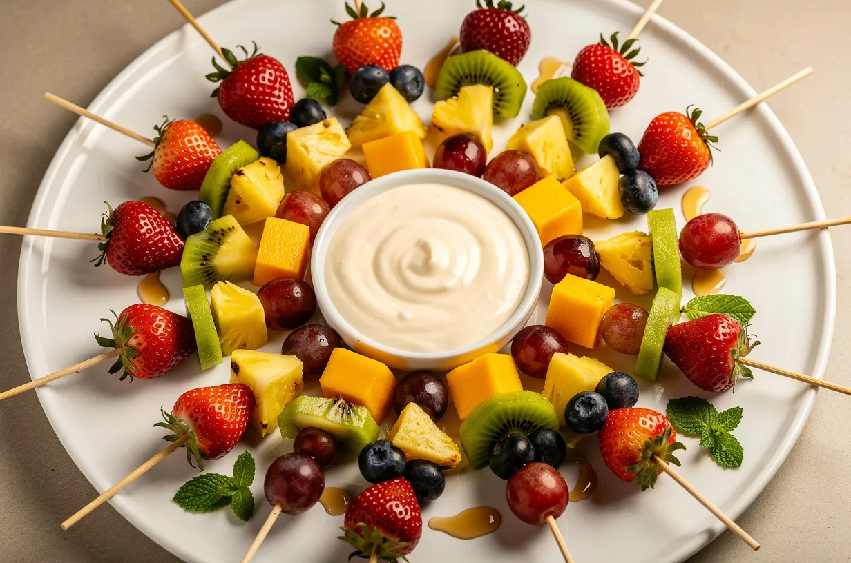 Festive Fruit Kabobs with Honey-Lime Yogurt Dip for Parties
