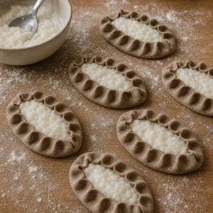 Niewypieczone pierogi karelskie nadziane i pofałdowane