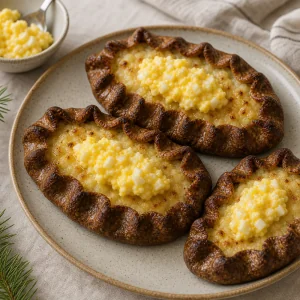 Ciepłe pierogi karelskie podane z masłem jajecznym
