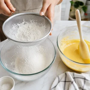 Flour and cornstarch sifted before folding into pancake batter