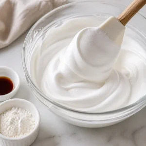 Vanilla and cornstarch gently folded into glossy meringue