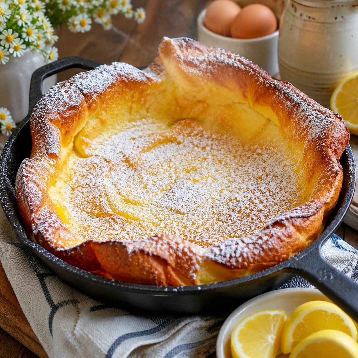 Fluffy Oven-Baked German Pancake with Lemon and Sugar