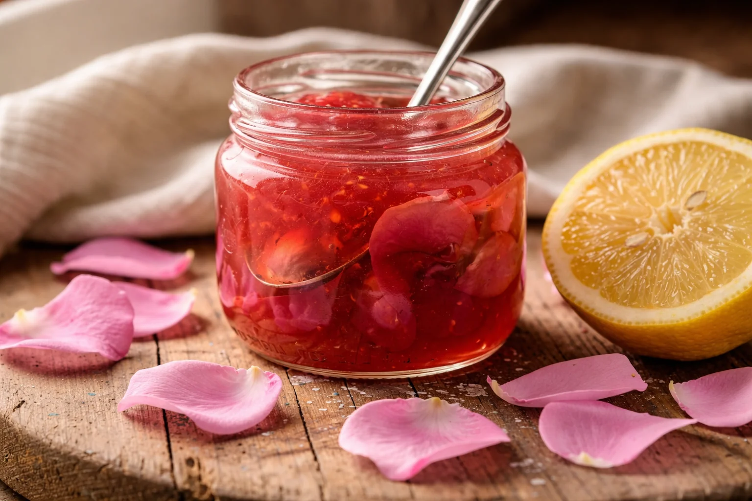 Mermelada aromática de pétalos de rosa, limón y cardamomo