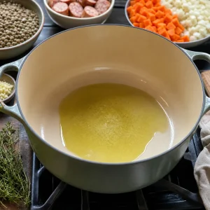 Оливковое масло разогревается в казане