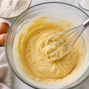 Flour and eggs whisked into a thick crepe batter paste