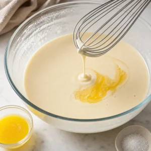 Melted butter stirred into smooth thin crepe batter