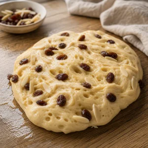 Uvetta e mandorle a lamelle ripiegate nellimpasto lievitato