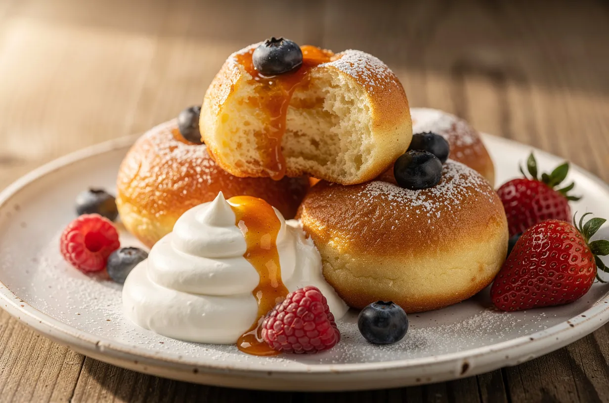 Papanași sin gluten al estilo francés con crème fraîche