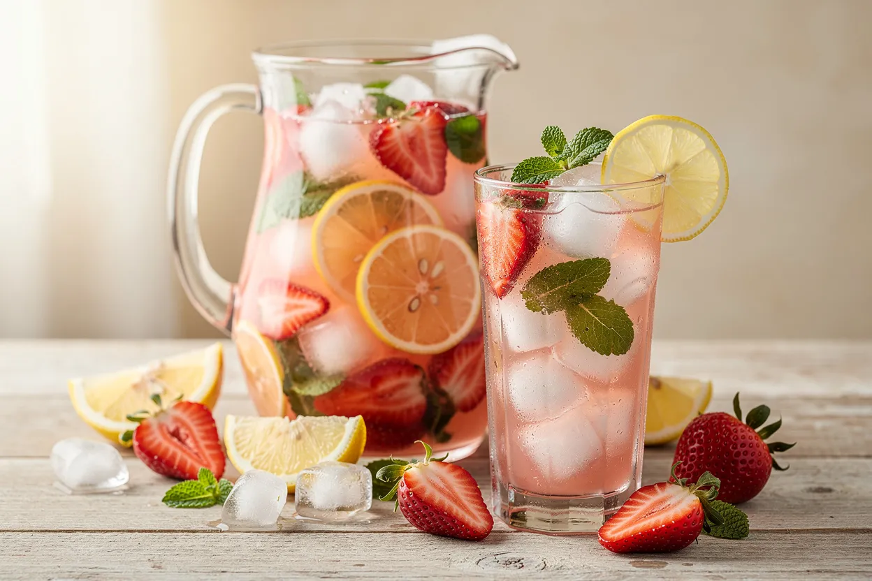 Frische Erdbeer-Zitronenlimonade mit Honig & Minze, leicht