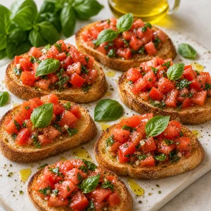 Bruschetta de tomate e manjericão com azeite