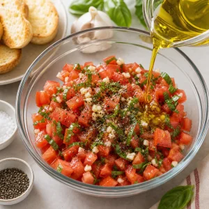 Mistura de tomate e manjericão com azeite