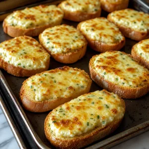 Baguette slices topped with fromage fort and lightly browned