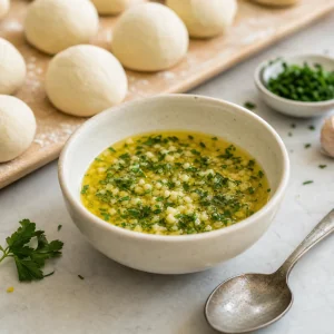 Melted butter stirred with minced garlic and chopped parsley