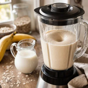 Smoothie crémeux banane-avoine mixé jusqu’à être lisse