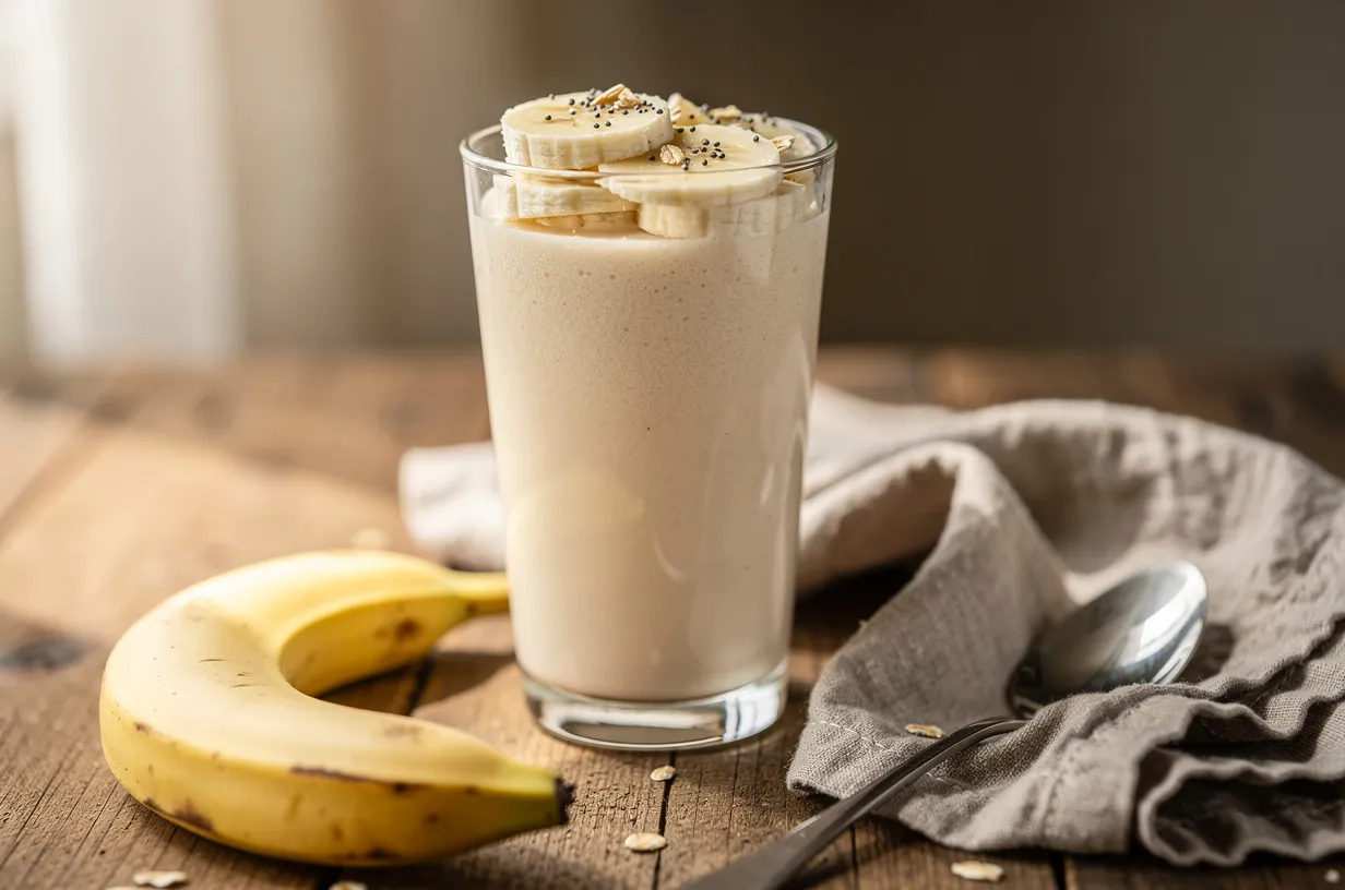 Boisson douce du matin aux flocons, banane et yaourt