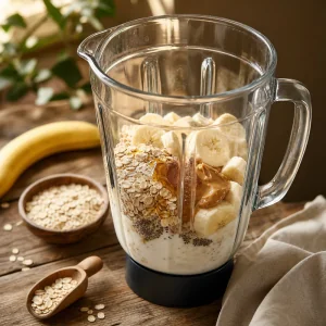 Ingrédients du smoothie superposés dans le blender
