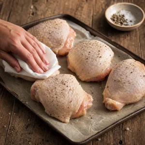 Cosce di pollo condite con sale e pepe nero