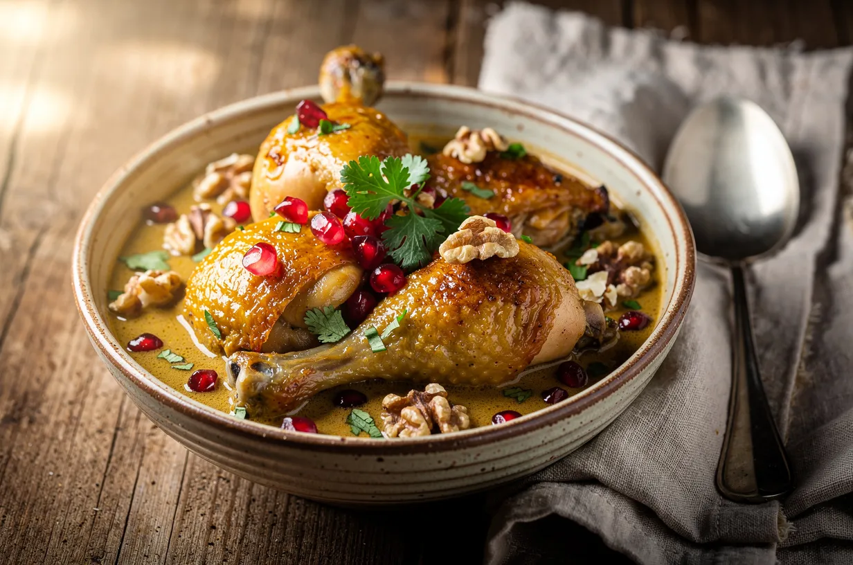 Spezzatino georgiano di pollo con salsa di noci setosa