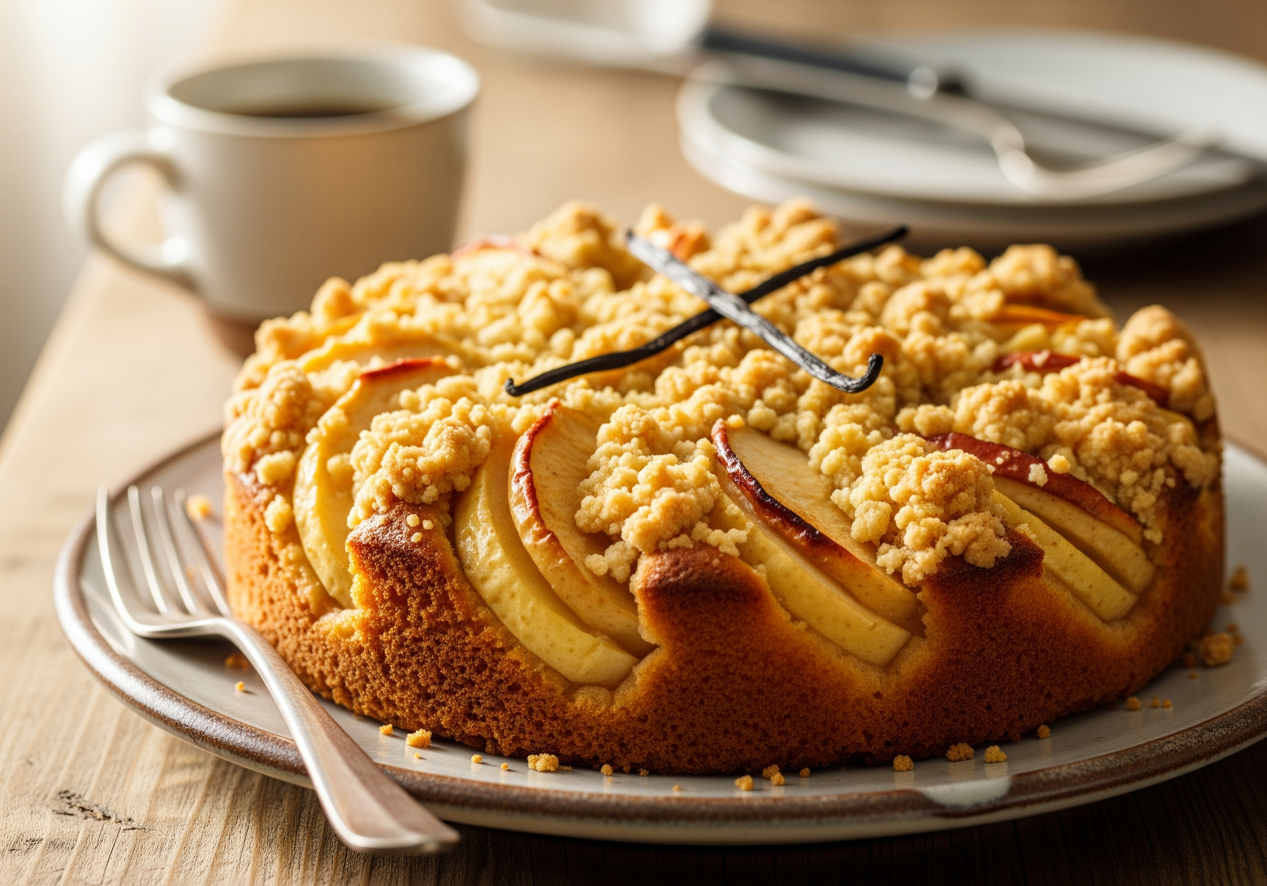 Kuchen di mele tedesco con streusel alla vaniglia, casalingo