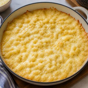 Baked spaetzle covered with melted bubbling cheese