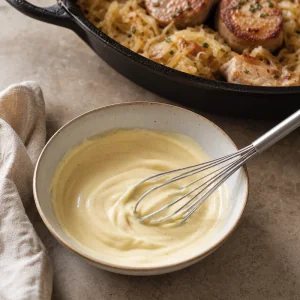 Dijon mustard and Greek yogurt whisked into a creamy sauce