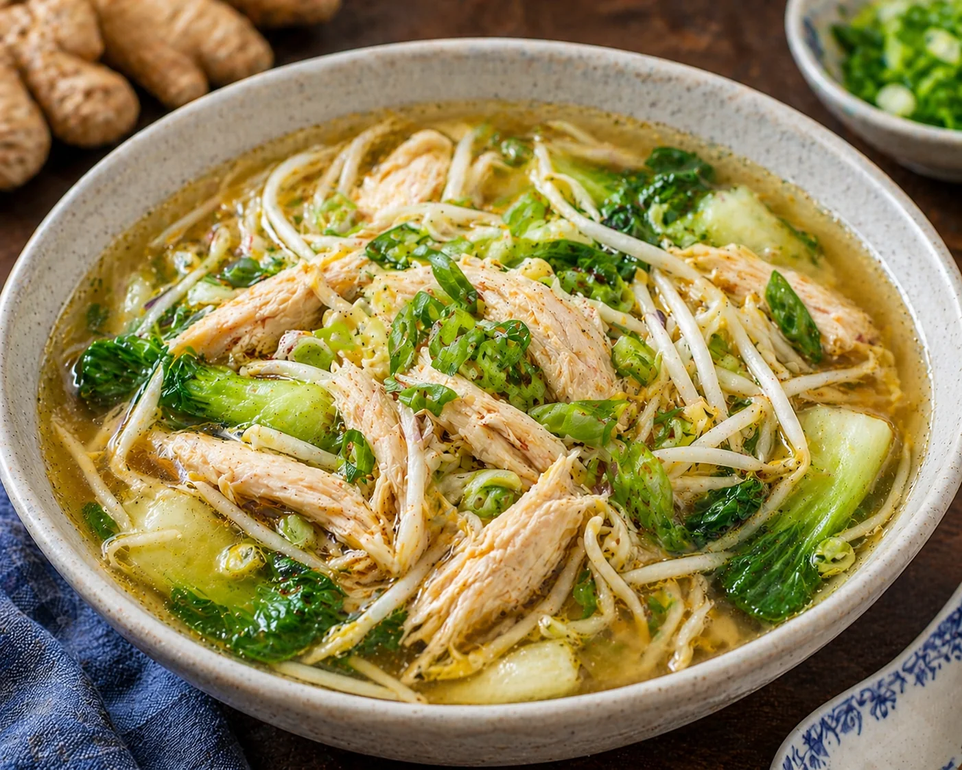 Ingwer-Hühnersuppe mit frischen Mungobohnensprossen