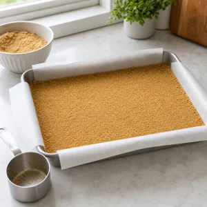 Base di biscotti pressata in una teglia foderata