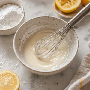 Powdered sugar and lemon juice whisked into a thin glossy glaze.