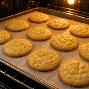 Honey corn cookies baking with lightly golden edges