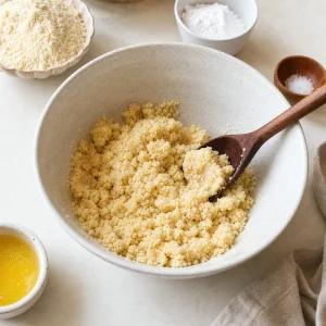 Mandelbodenmischung mit Erythrit geschmolzener Butter und Salz