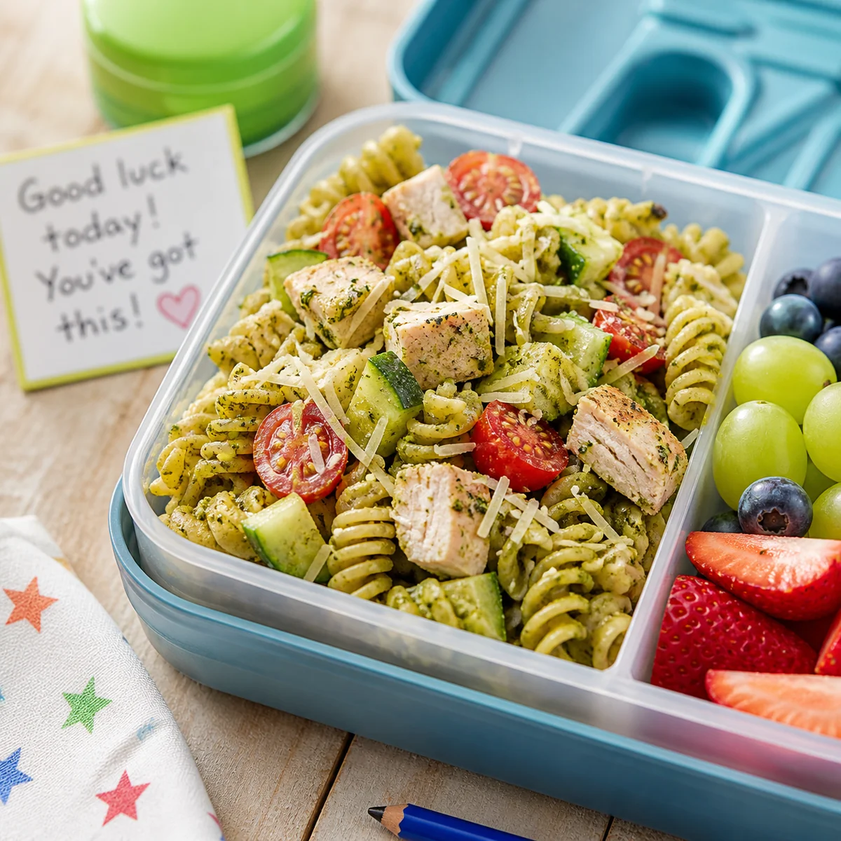 Bezglutenowa sałatka makaronowa z kurczakiem i pesto