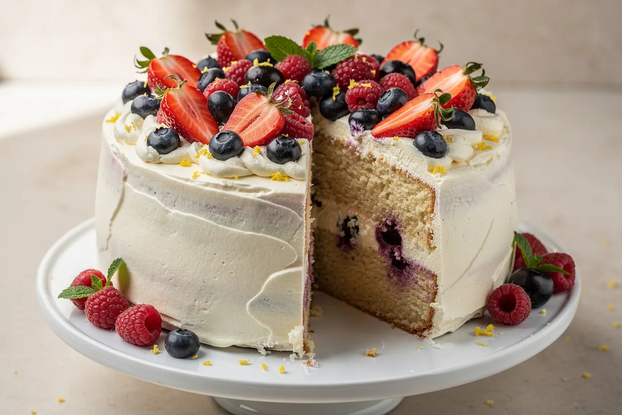 Gâteau d'anniversaire vanille sans gluten aux fruits rouges