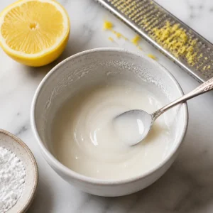 Lemon glaze stirred in a small bowl