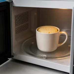Lemon mug cake cooked in the microwave