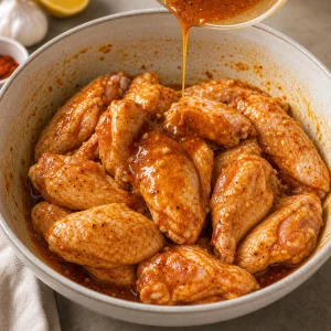 Chicken wings coated with smoky lemon marinade