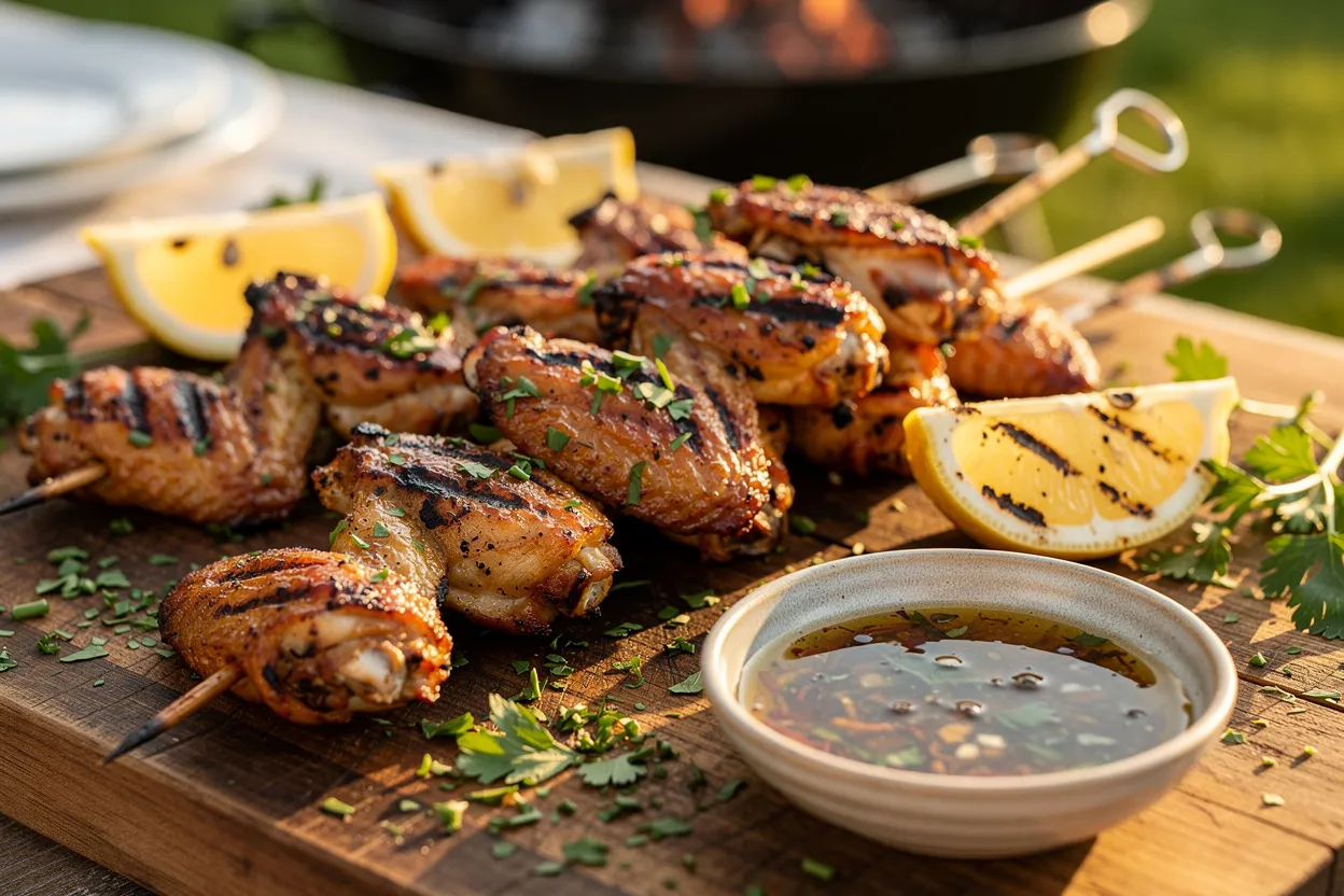 Grilled Chicken Wing Kebabs with Smoky Lemon Marinade