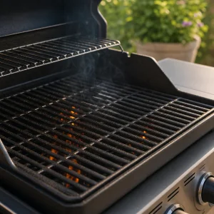 Oiled grill grates heating before cooking