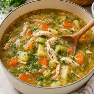 Huehnersuppe mit Gemuese und frischer Petersilie