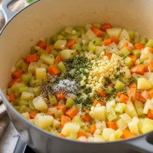 Knoblauch und Thymian auf angebratenem Gemuese
