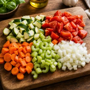 Bite-sized chopped vegetables for soup