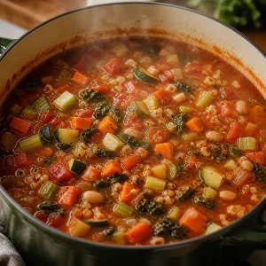 Italian vegetable soup simmering in a pot