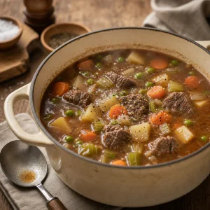 Zuppa di manzo e verdure finita con pepe nero