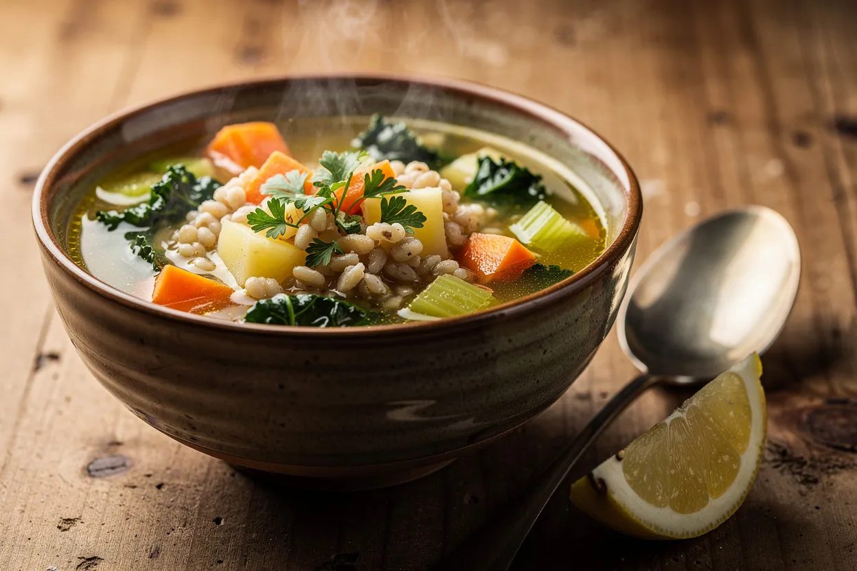 Hearty Pearl Barley Soup with Root Vegetables & Herbs