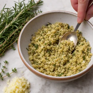 Kraeuter-Panko-Mischung mit Rosmarin, Thymian, Knoblauch und Olivenoel