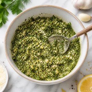 Pasta rustica de ervas e parmesao numa taca