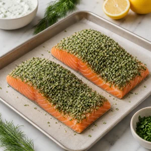 Files de salmao com crosta de ervas e parmesao