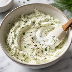 Herbed cream cheese mixture seasoned with salt and pepper and loosened with cream.