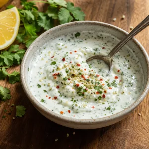 Sauce cremeuse au yaourt, herbes et graines de chanvre